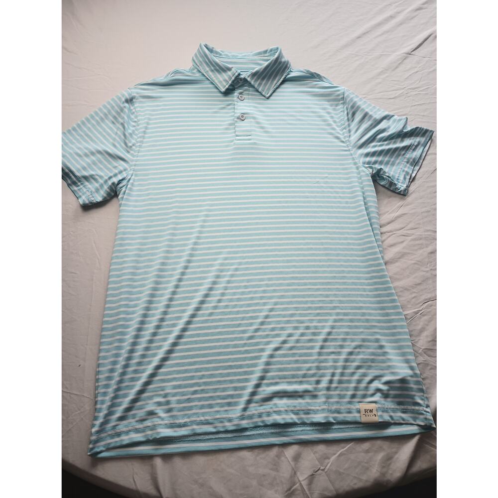 Rorie Whelan Polo Shirt Men Medium Blue‎ Stripe White Golf Wicking